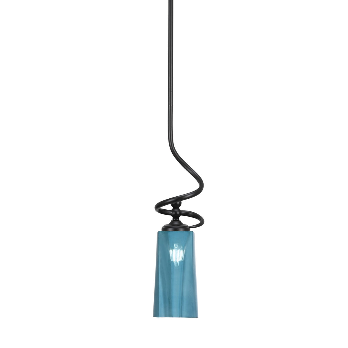 Toltec Capri 5in 1-Light Mini Pendant | Modern Matte Black and Blue Gradient Glass | Kitchen Island & Dining Room | 5 x 20 in | Model 901-MB-295