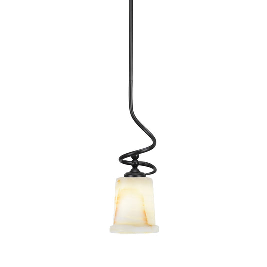 Toltec Capri 5in 1-Light Mini Pendant | Modern Matte Black and Natural Stone Shade | Kitchen Island & Dining Room | 5 x 16.25 in | Model 901-MB-4128