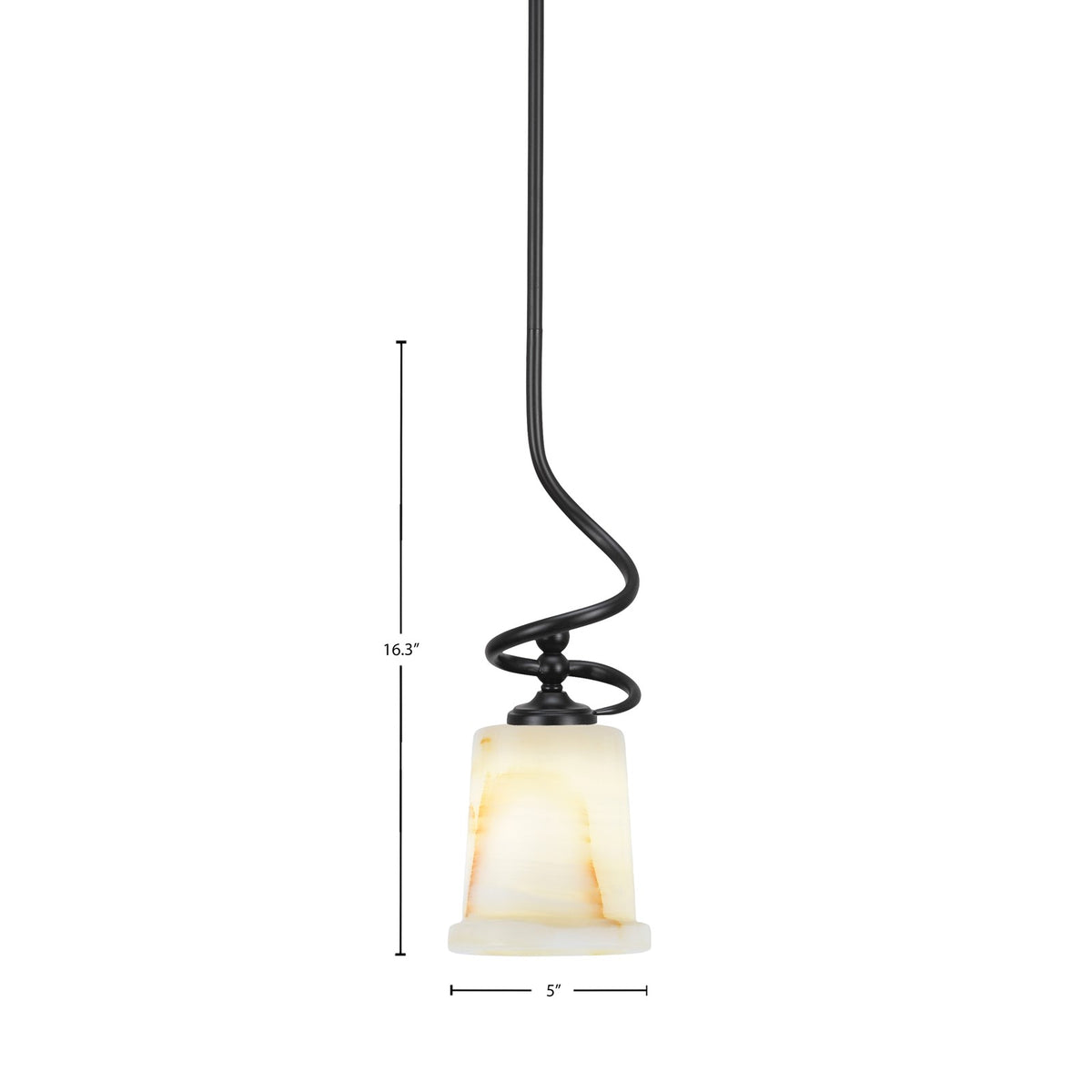 Toltec Capri 5in 1-Light Mini Pendant | Modern Matte Black and Natural Stone Shade | Kitchen Island & Dining Room | 5 x 16.25 in | Model 901-MB-4128