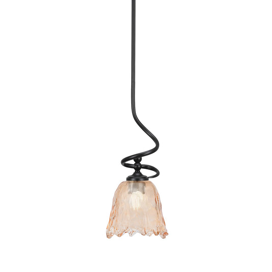 Toltec Capri 7in 1-Light Mini Pendant | Modern Matte Black and Amber Lava Glass | Kitchen Island & Dining Room | 7 x 16.75 in | Model 901-MB-4233