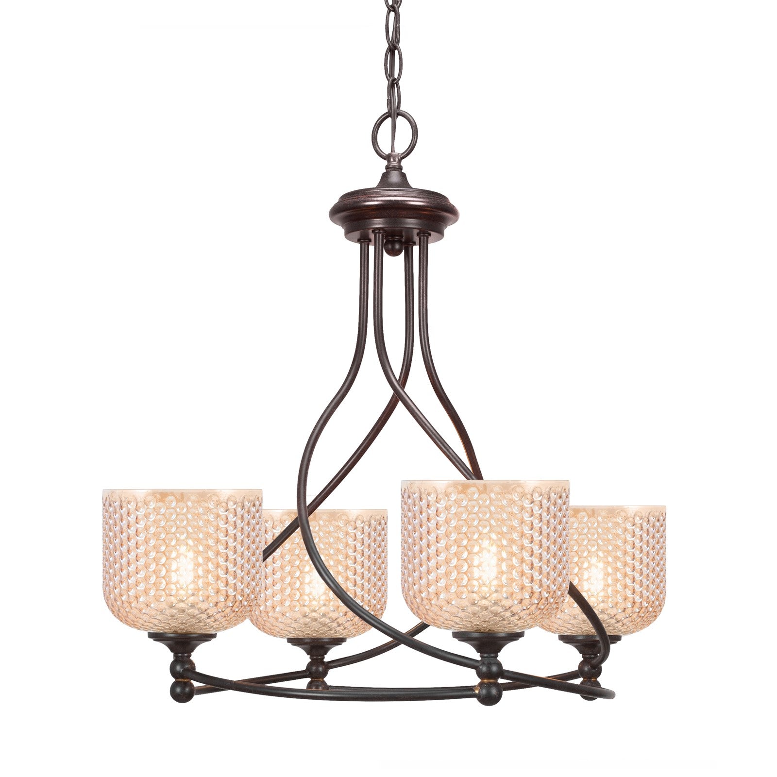 Toltec Capri 23in 4-Light Uplight Chandelier | Dark Granite Steel and Amber Textured Glass | Dining Room & Living Room | 23 x 19.75 in | Model 904-DG-4613