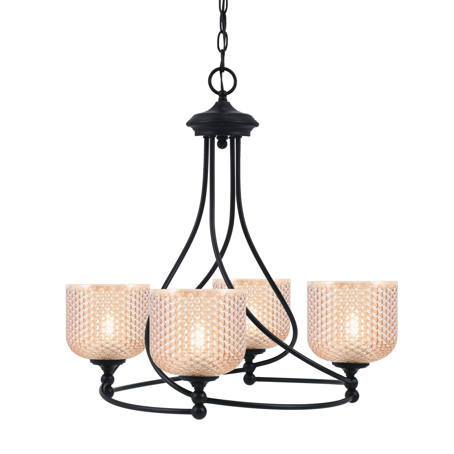 Toltec Capri 23in 4-Light Uplight Chandelier | Modern Matte Black Steel and Amber Textured Glass | Dining Room & Living Room | 23 x 23 x 19.75 in | Model 904-MB-4613