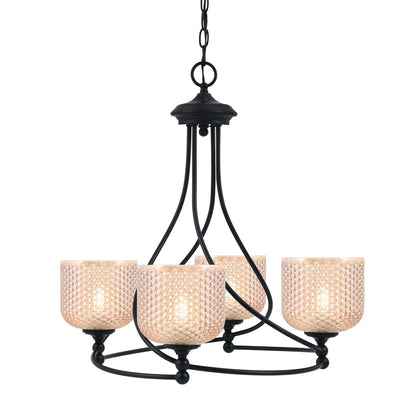 Toltec Capri 23in 4-Light Uplight Chandelier | Modern Matte Black Steel and Amber Textured Glass | Dining Room & Living Room | 23 x 23 x 19.75 in | Model 904-MB-4613