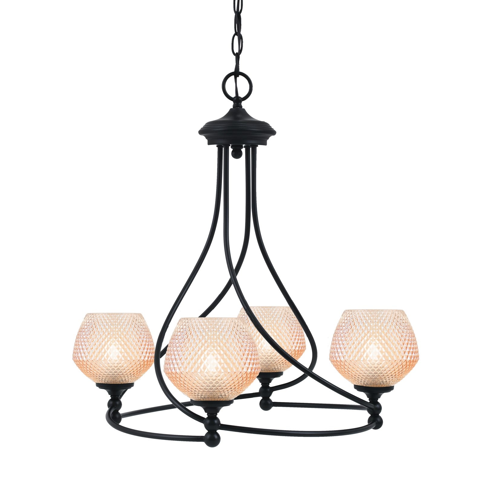 Toltec Capri 27.25in 4-Light Uplight Chandelier | Modern Matte Black Steel and Amber Textured Glass | Dining Room & Entryway | 27.25 x 10 in | Model 904-MB-4623