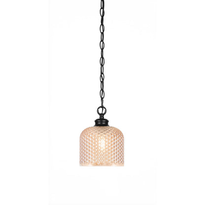 Toltec Zola 6in 1-Light Pendant | Modern Matte Black Steel and Amber Textured Glass | Kitchen Island & Dining Room | 6 x 6 x 6.75 in | Model 92-MB-4613
