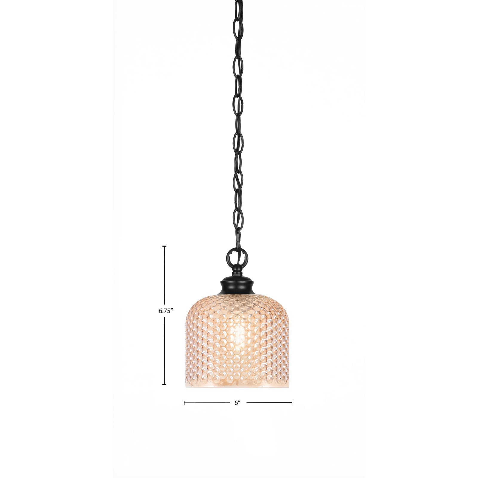 Toltec Zola 6in 1-Light Pendant | Modern Matte Black Steel and Amber Textured Glass | Kitchen Island & Dining Room | 6 x 6 x 6.75 in | Model 92-MB-4613