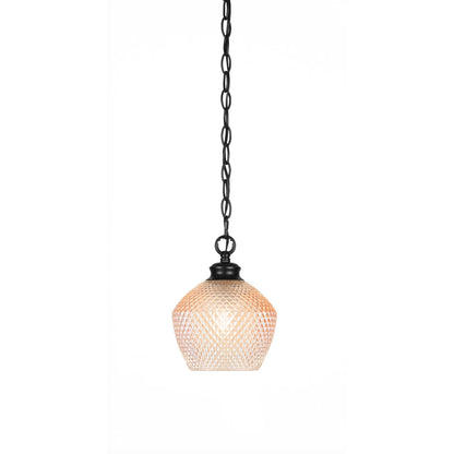 Toltec Zola 6in 1-Light Pendant | Industrial Matte Black Steel and Amber Textured Glass | Kitchen Island & Dining Room | 6 x 6.75 x 7.75 in | Model 92-MB-4623