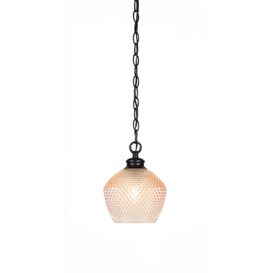 Toltec Zola 6in 1-Light Pendant | Industrial Matte Black Steel and Amber Textured Glass | Kitchen Island & Dining Room | 6 x 6.75 x 7.75 in | Model 92-MB-4623