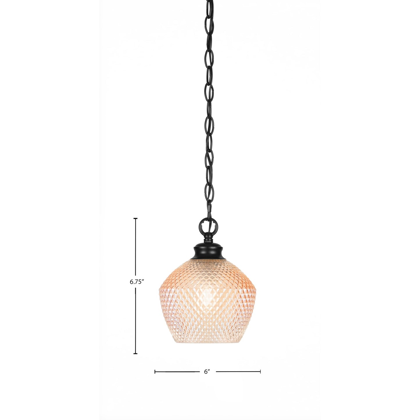 Toltec Zola 6in 1-Light Pendant | Industrial Matte Black Steel and Amber Textured Glass | Kitchen Island & Dining Room | 6 x 6.75 x 7.75 in | Model 92-MB-4623