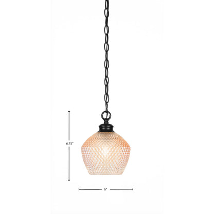 Toltec Zola 6in 1-Light Pendant | Industrial Matte Black Steel and Amber Textured Glass | Kitchen Island & Dining Room | 6 x 6.75 x 7.75 in | Model 92-MB-4623