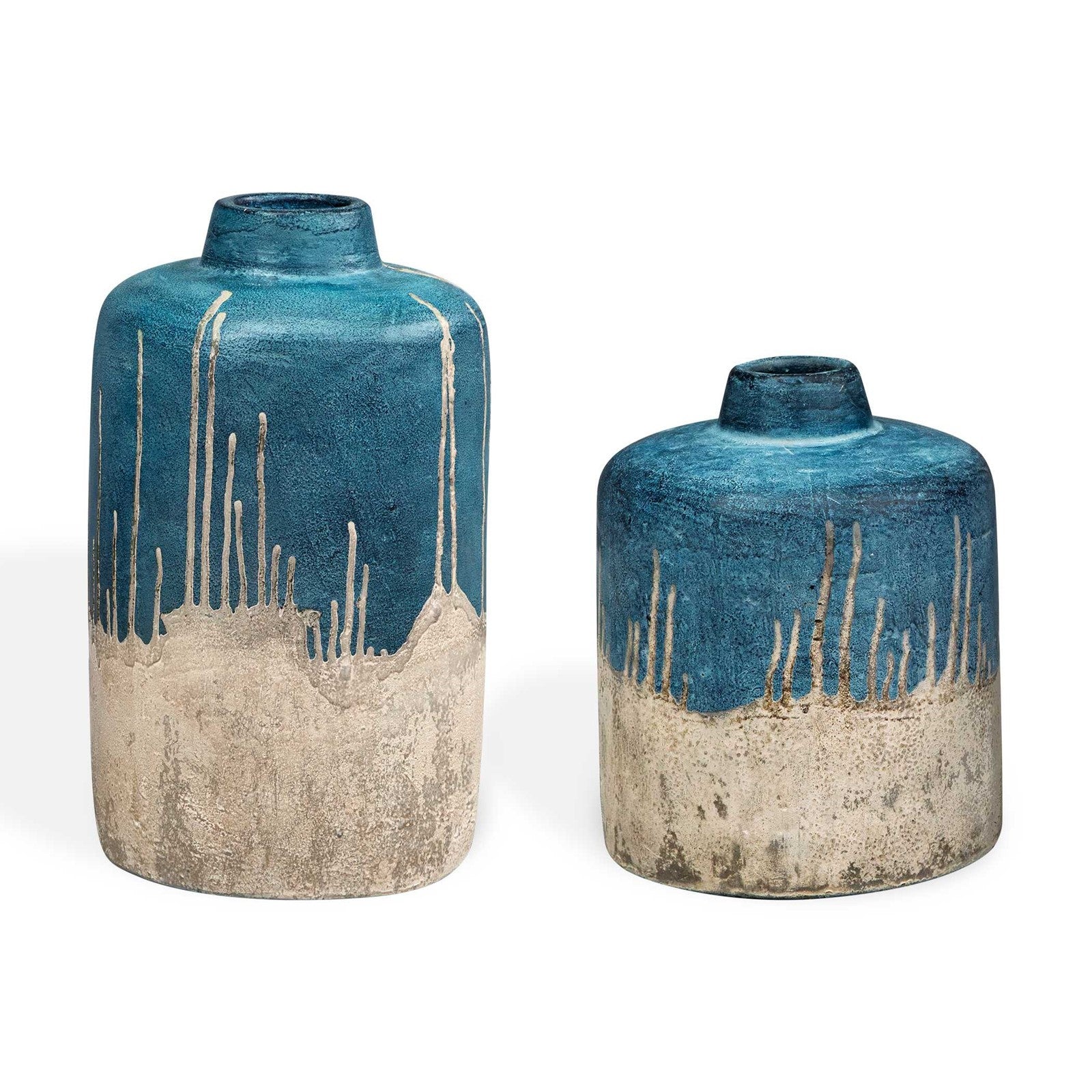 Uttermost Coastal Cascade Set/2 Indoor-Outdoor Blue Vases | Ocean-Blue Glaze | Shelf & Patio Decor | 8.25 x 8.25 x 13.5 in | Model 17151
