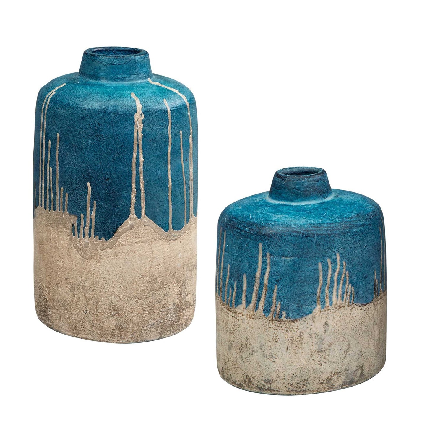 Uttermost Coastal Cascade Set/2 Indoor-Outdoor Blue Vases | Ocean-Blue Glaze | Shelf & Patio Decor | 8.25 x 8.25 x 13.5 in | Model 17151