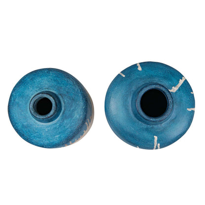 Uttermost Coastal Cascade Set/2 Indoor-Outdoor Blue Vases | Ocean-Blue Glaze | Shelf & Patio Decor | 8.25 x 8.25 x 13.5 in | Model 17151
