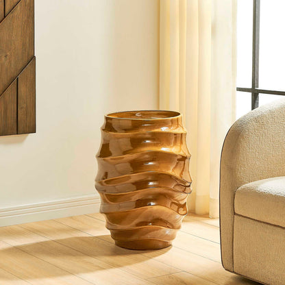 Uttermost Canyon Wave 24in Ceramic Planter | Earthy Brown Glazed Earthenware | Indoor & Outdoor Patio Decor | 17.7 x 17.7 x 24 in | Model 18389