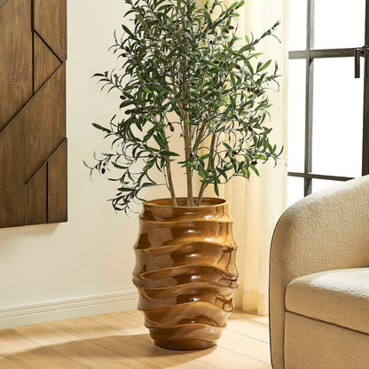 Uttermost Canyon Wave 24in Ceramic Planter | Earthy Brown Glazed Earthenware | Indoor & Outdoor Patio Decor | 17.7 x 17.7 x 24 in | Model 18389
