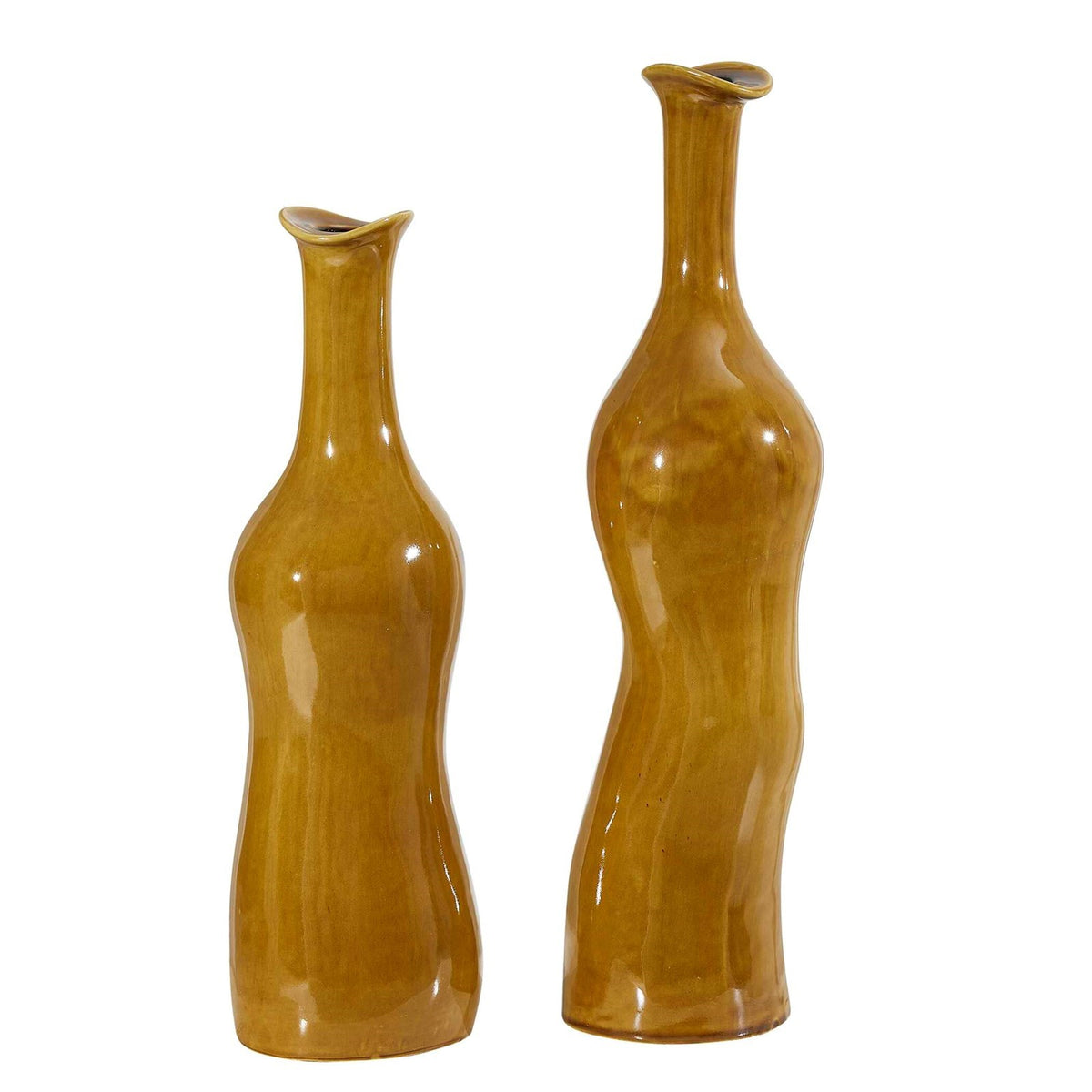 Uttermost Sienna Flow Bottle Vases Set/2 | Earthy Brown Glazed Earthenware | Shelf & Mantel Decor | 7 x 7 x 26 in | Model 18390