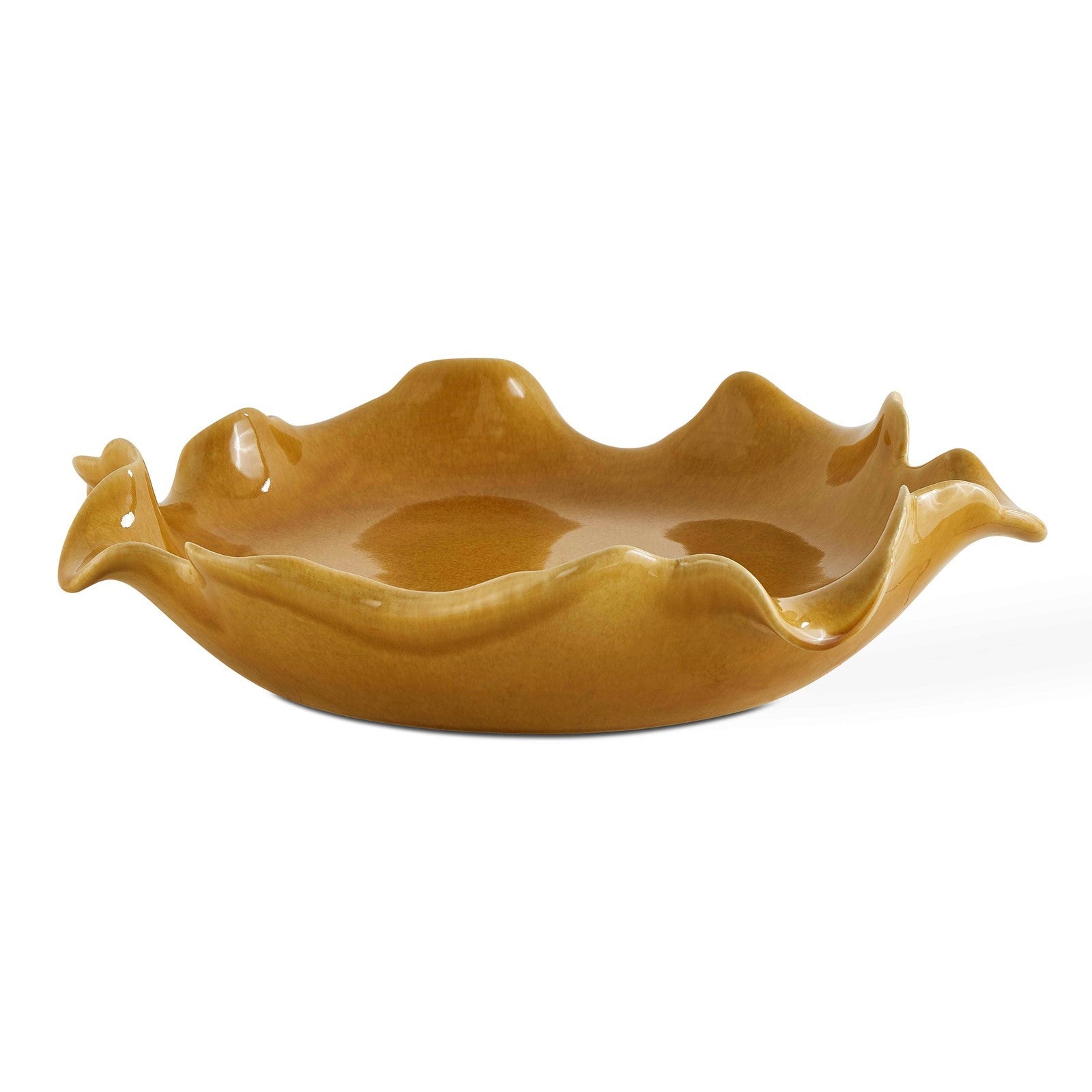 Uttermost Golden Crest Ruffle 20in Decorative Bowl | Honey Glaze Earthenware | Indoor & Outdoor Centerpiece | 20 x 20 x 4 in | Model 18392