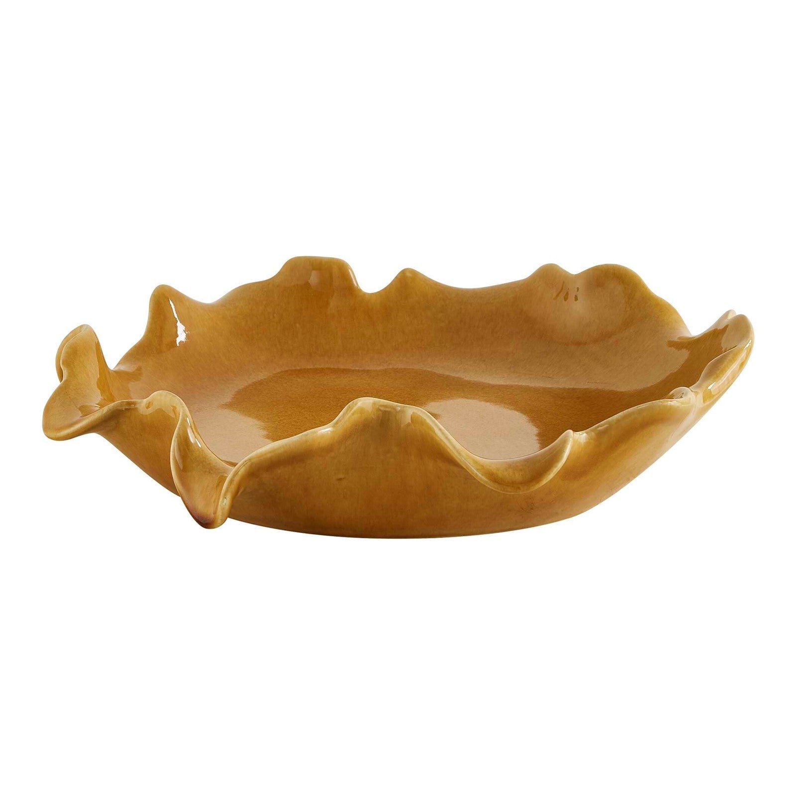 Uttermost Golden Crest Ruffle 20in Decorative Bowl | Honey Glaze Earthenware | Indoor & Outdoor Centerpiece | 20 x 20 x 4 in | Model 18392