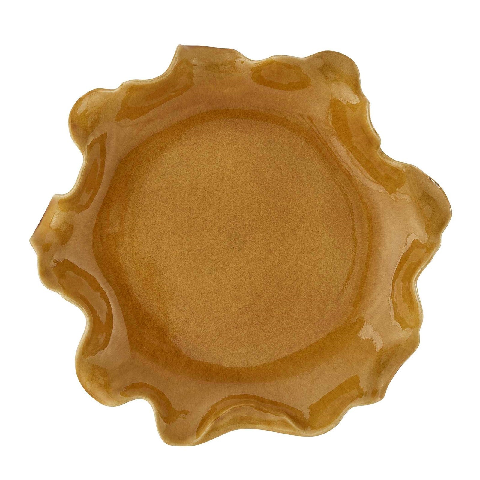 Uttermost Golden Crest Ruffle 20in Decorative Bowl | Honey Glaze Earthenware | Indoor & Outdoor Centerpiece | 20 x 20 x 4 in | Model 18392