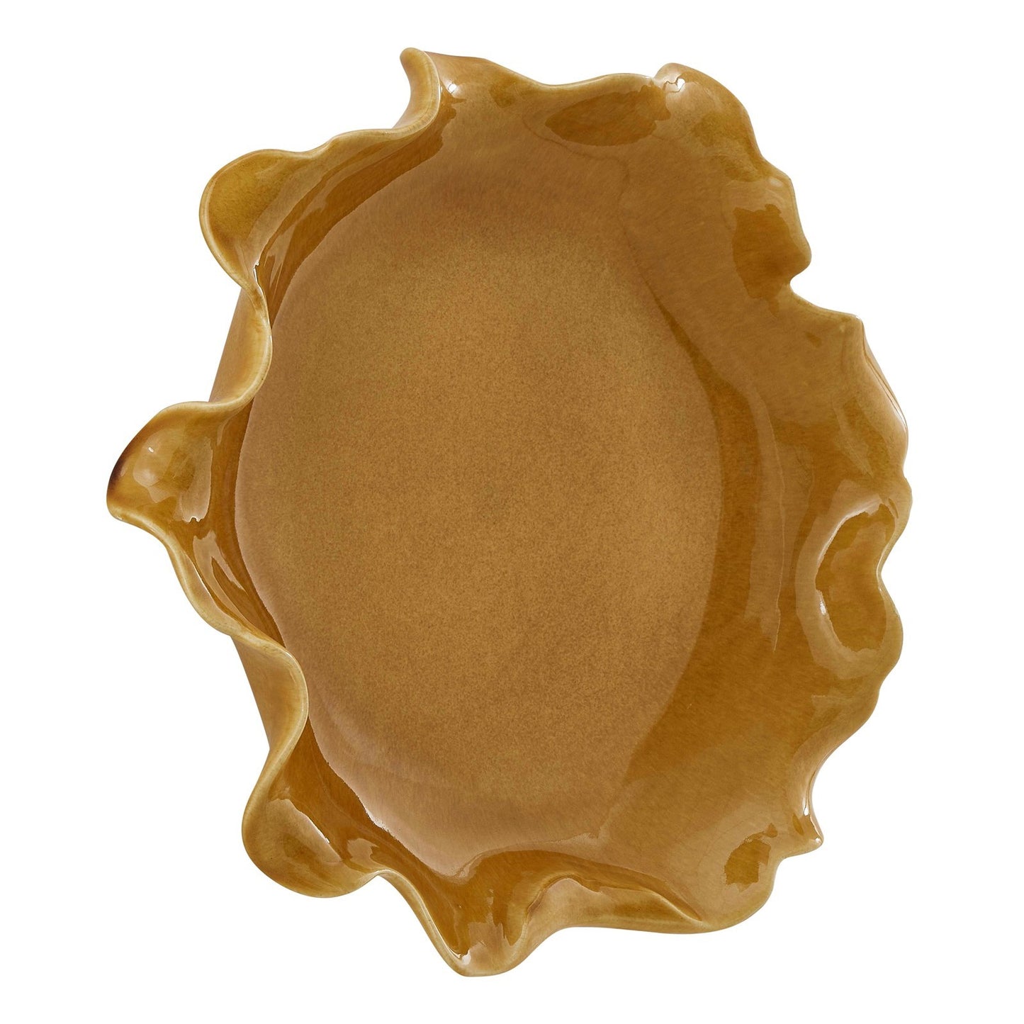 Uttermost Golden Crest Ruffle 20in Decorative Bowl | Honey Glaze Earthenware | Indoor & Outdoor Centerpiece | 20 x 20 x 4 in | Model 18392