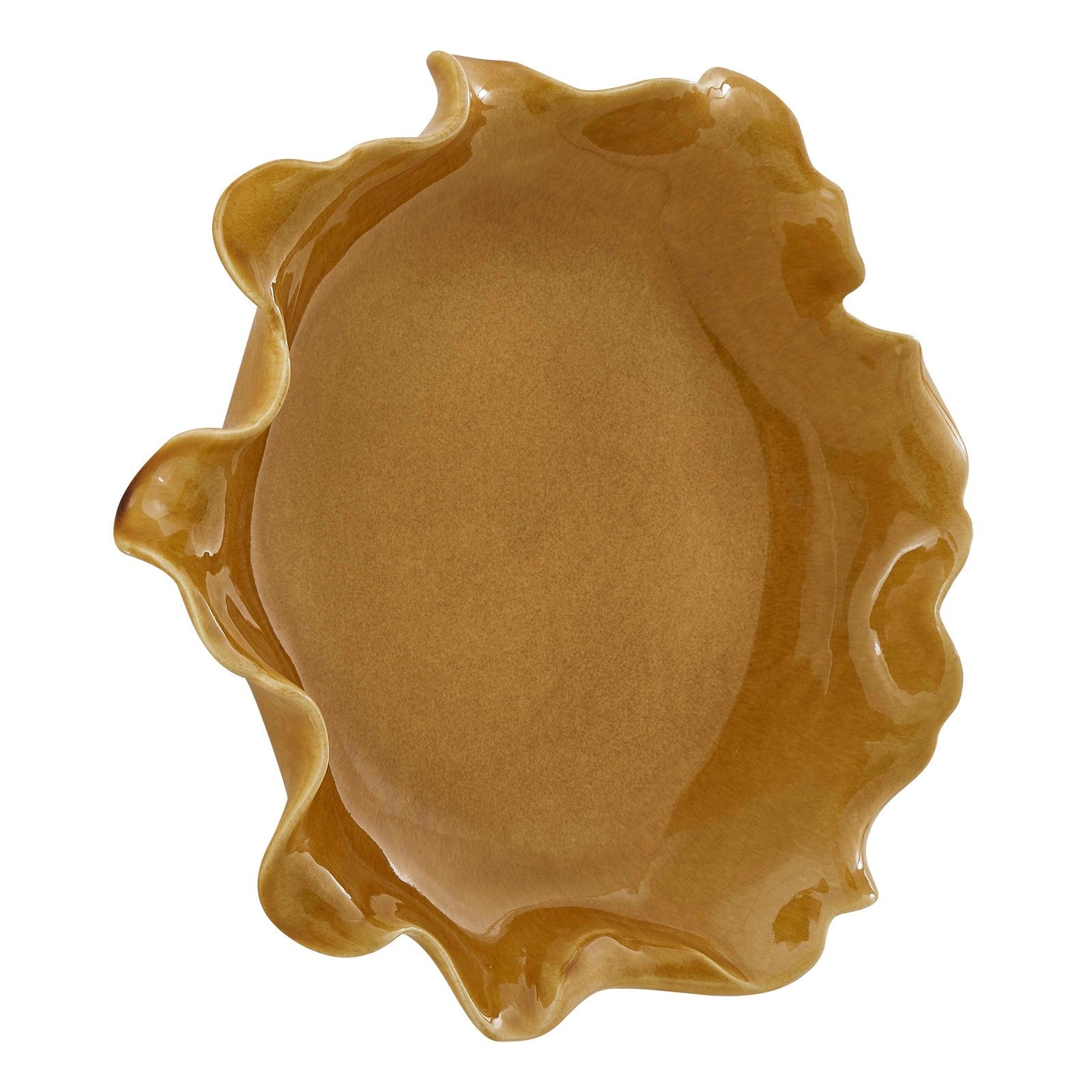 Uttermost Golden Crest Ruffle 20in Decorative Bowl | Honey Glaze Earthenware | Indoor & Outdoor Centerpiece | 20 x 20 x 4 in | Model 18392