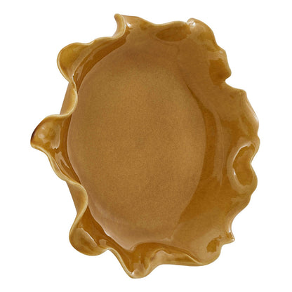 Uttermost Golden Crest Ruffle 20in Decorative Bowl | Honey Glaze Earthenware | Indoor & Outdoor Centerpiece | 20 x 20 x 4 in | Model 18392
