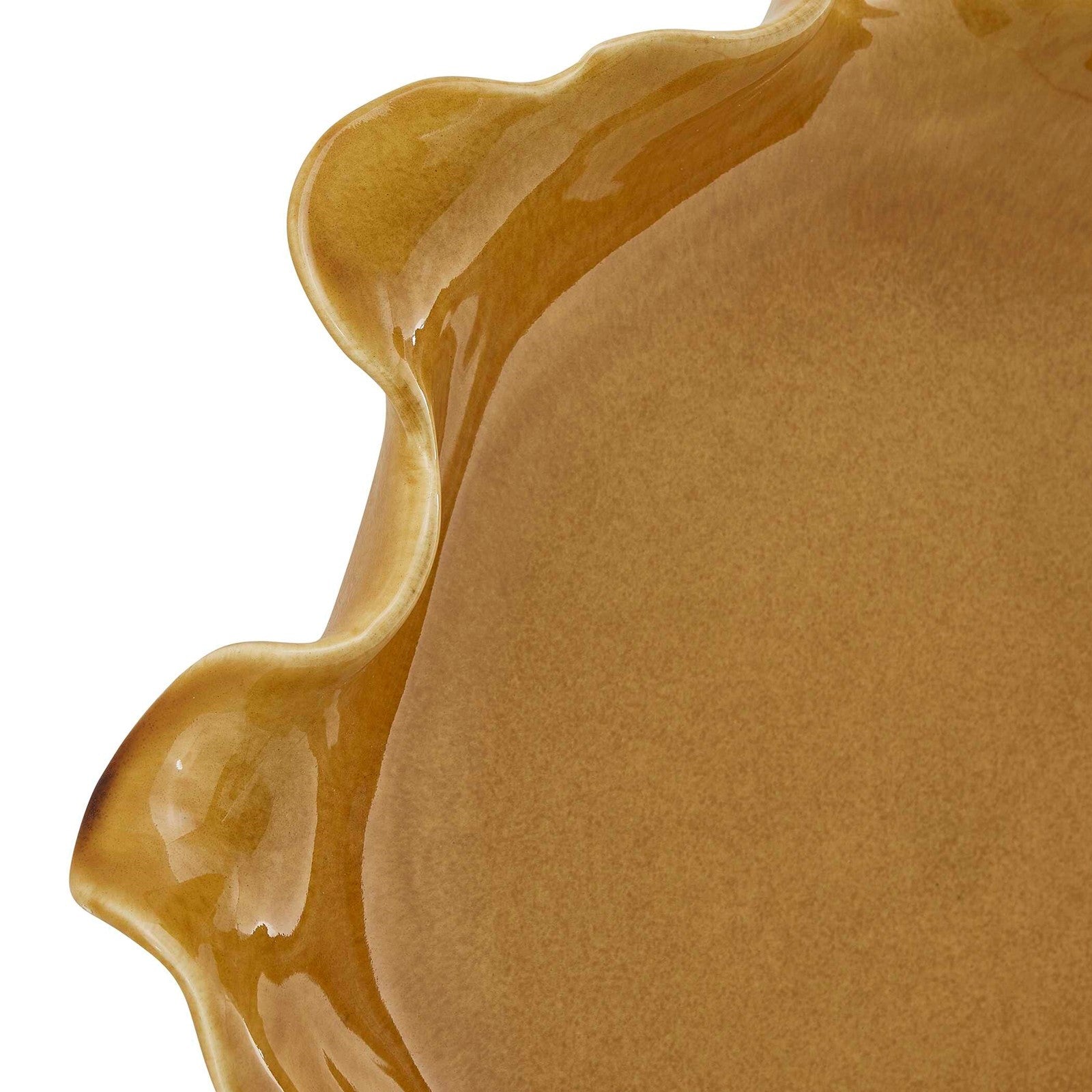 Uttermost Golden Crest Ruffle 20in Decorative Bowl | Honey Glaze Earthenware | Indoor & Outdoor Centerpiece | 20 x 20 x 4 in | Model 18392