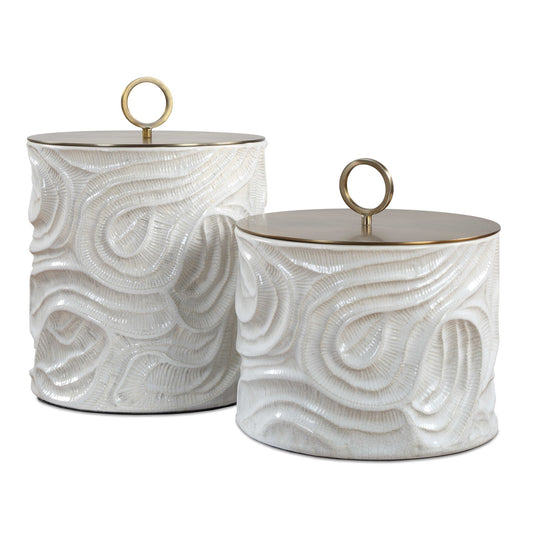 Uttermost Ivory Tide Set/2 Canisters | Ivory Ceramic with Metallic Lids | Decorative Storage for Kitchen & Bath | 11in H | Model 18395