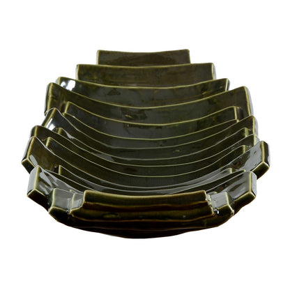 Uttermost Harbor Ridge Olive Green Ceramic Bowl | Glossy Ridged Sculptural | Coffee Table & Shelf Decor | 18.25 x 8.5 x 3.25 in | Model 18398