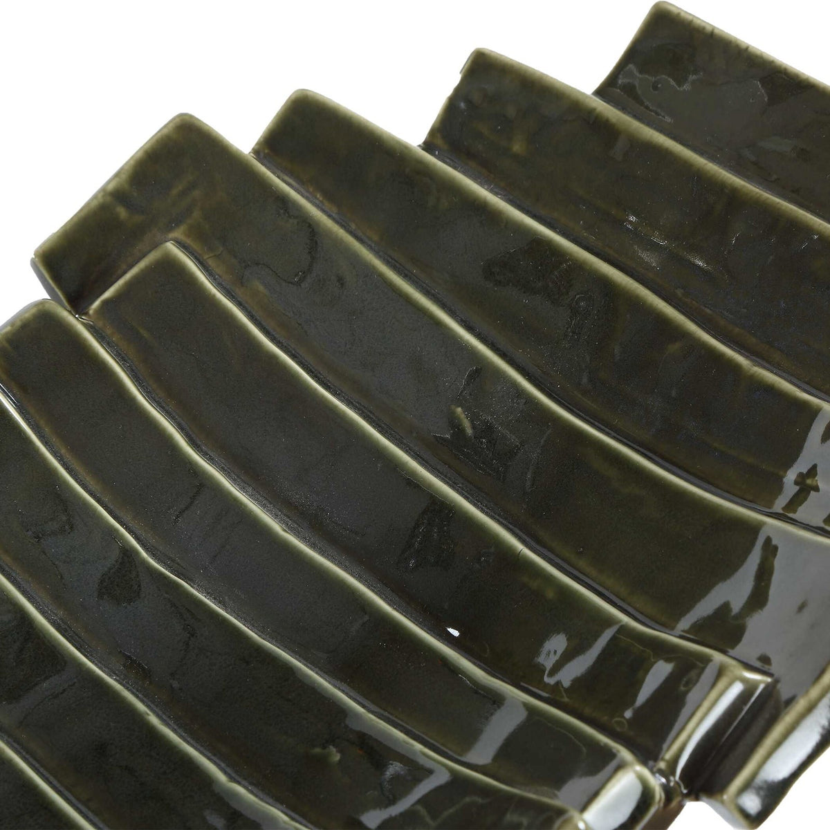 Uttermost Harbor Ridge Olive Green Ceramic Bowl | Glossy Ridged Sculptural | Coffee Table & Shelf Decor | 18.25 x 8.5 x 3.25 in | Model 18398