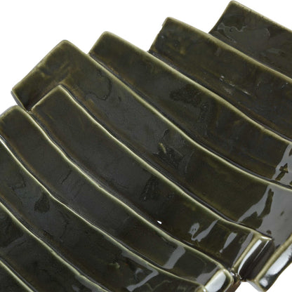 Uttermost Harbor Ridge Olive Green Ceramic Bowl | Glossy Ridged Sculptural | Coffee Table & Shelf Decor | 18.25 x 8.5 x 3.25 in | Model 18398