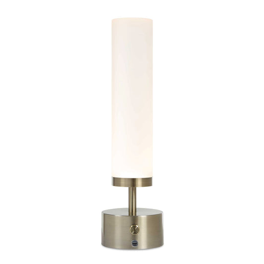 Uttermost Auden Rechargeable LED Accent Lamp | Light Antique Brass & Frosted Acrylic | Bedside & Shelf Lighting | 5 x 5 x 17 in | Model 30688-1
