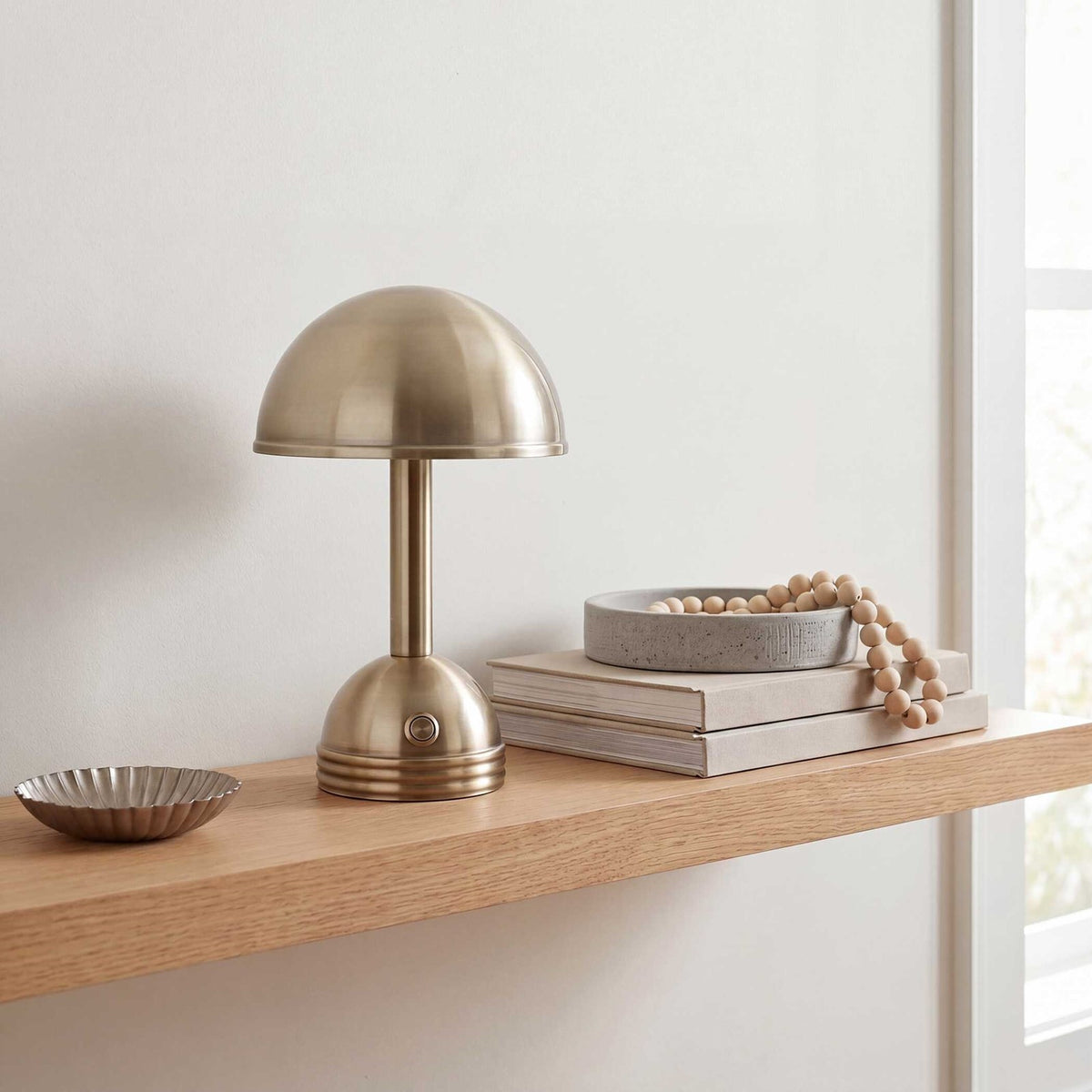 Uttermost Breece Rechargeable LED Accent Lamp | Brass-Plated Iron Dome | Bedside & Shelf Lighting | 7.25 x 7.25 x 11.25 in | Model 30689-1