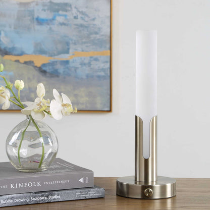 Uttermost Tron Rechargeable LED Accent Lamp | Plated Brass & Frosted Acrylic | Bedside & Shelf Lighting | 5.5 x 5.5 x 15.25 in | Model 30690-1