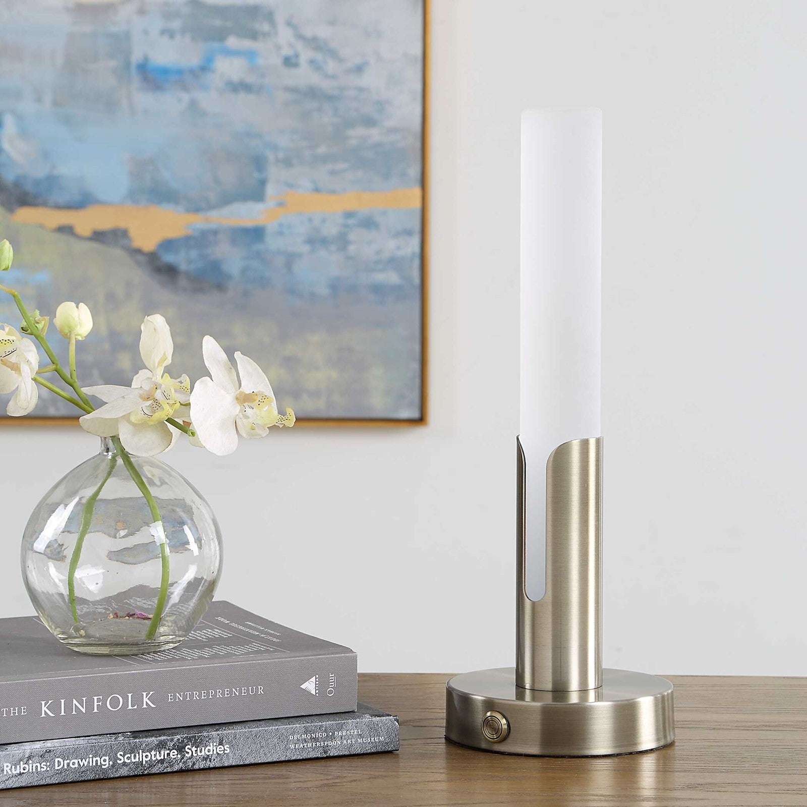 Uttermost Tron Rechargeable LED Accent Lamp | Plated Brass & Frosted Acrylic | Bedside & Shelf Lighting | 5.5 x 5.5 x 15.25 in | Model 30690-1