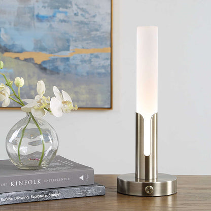 Uttermost Tron Rechargeable LED Accent Lamp | Plated Brass & Frosted Acrylic | Bedside & Shelf Lighting | 5.5 x 5.5 x 15.25 in | Model 30690-1