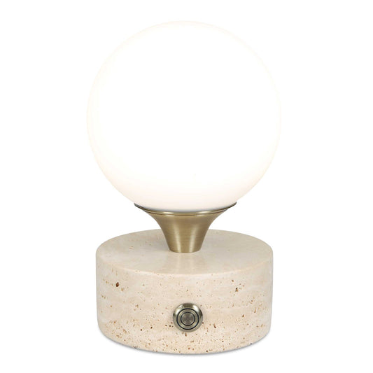 Uttermost Abril Rechargeable LED Accent Lamp | Brass Gold and Travertine | Bedside & Shelf Ambient Light | 5 x 5 x 8.25 in | Model 30691-1