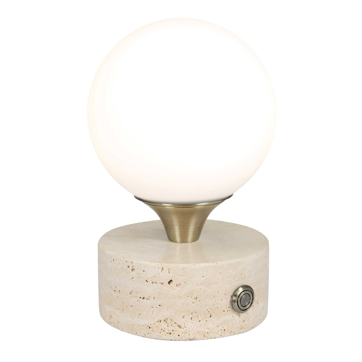 Uttermost Abril Rechargeable LED Accent Lamp | Brass Gold and Travertine | Bedside & Shelf Ambient Light | 5 x 5 x 8.25 in | Model 30691-1