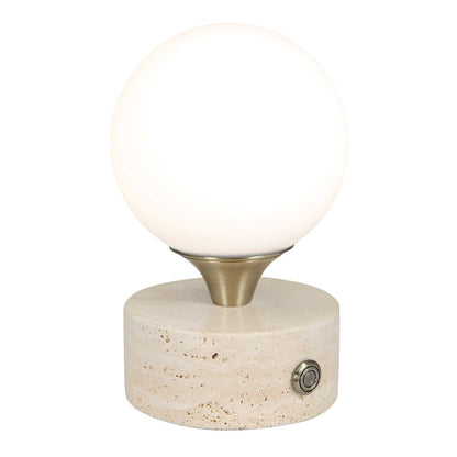 Uttermost Abril Rechargeable LED Accent Lamp | Brass Gold and Travertine | Bedside & Shelf Ambient Light | 5 x 5 x 8.25 in | Model 30691-1