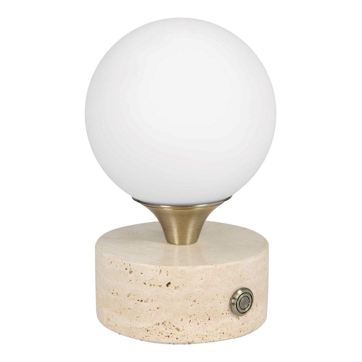 Uttermost Abril Rechargeable LED Accent Lamp | Brass Gold and Travertine | Bedside & Shelf Ambient Light | 5 x 5 x 8.25 in | Model 30691-1