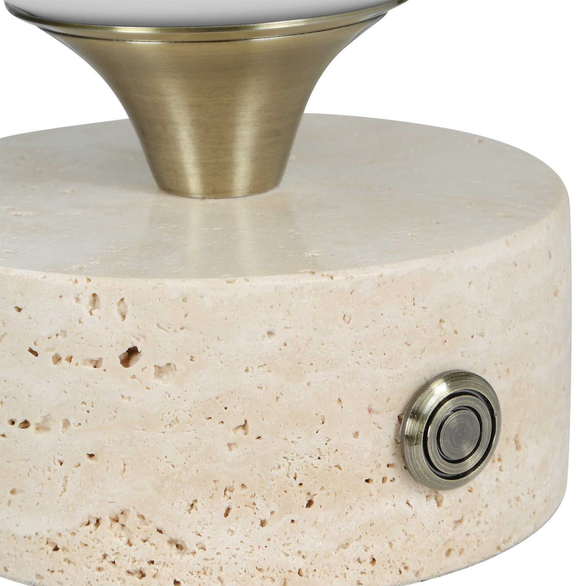 Uttermost Abril Rechargeable LED Accent Lamp | Brass Gold and Travertine | Bedside & Shelf Ambient Light | 5 x 5 x 8.25 in | Model 30691-1