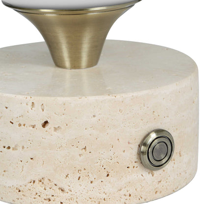 Uttermost Abril Rechargeable LED Accent Lamp | Brass Gold and Travertine | Bedside & Shelf Ambient Light | 5 x 5 x 8.25 in | Model 30691-1