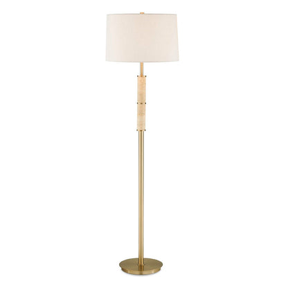 Uttermost Verlaine Travertine Floor Lamp | Antique Gold and White Linen | Living Room & Reading Nook | 17.5 x 17.5 x 63.5 in | Model 30736-1