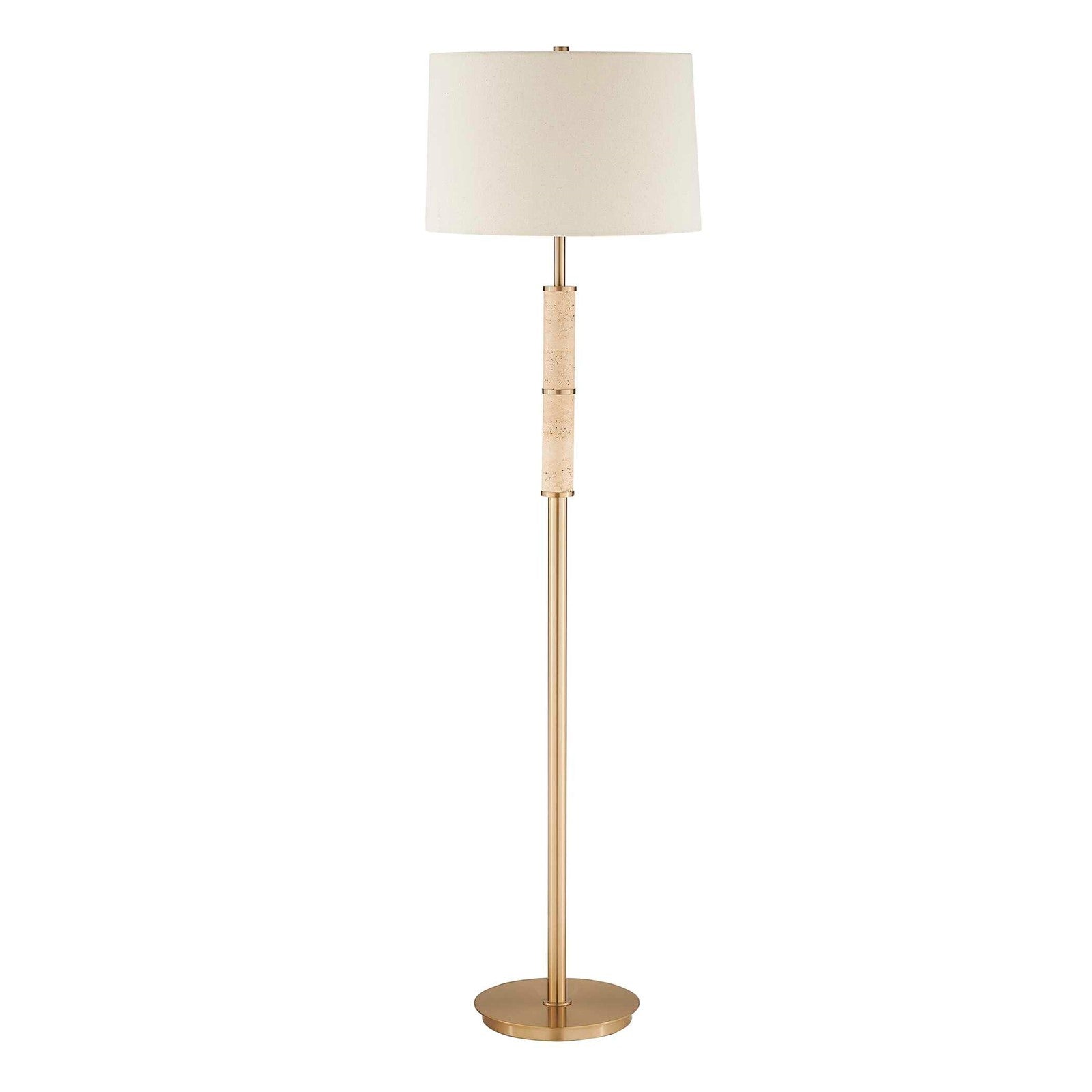 Uttermost Verlaine Travertine Floor Lamp | Antique Gold and White Linen | Living Room & Reading Nook | 17.5 x 17.5 x 63.5 in | Model 30736-1
