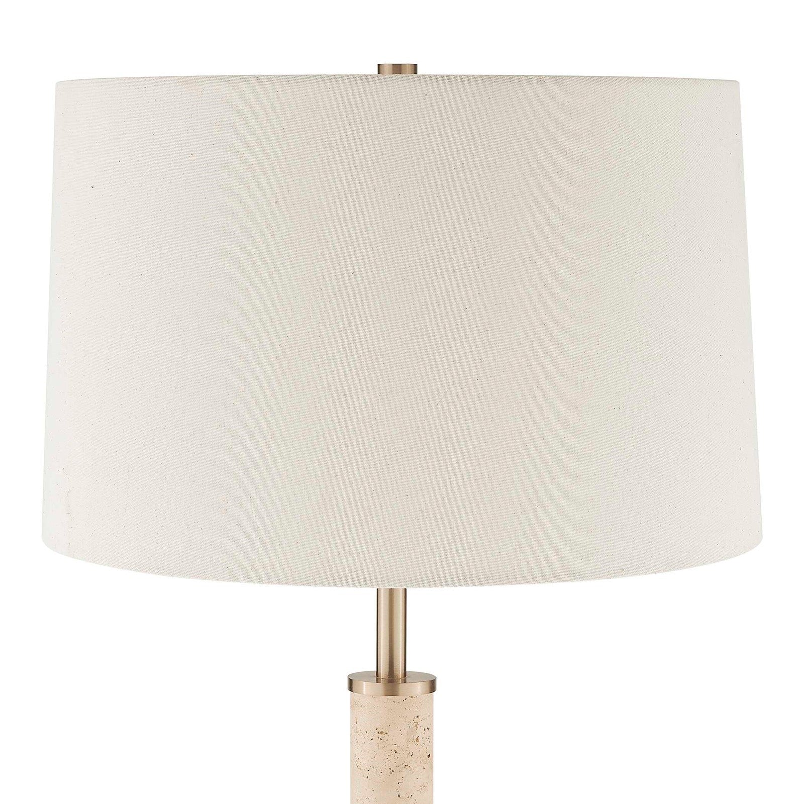 Uttermost Verlaine Travertine Floor Lamp | Antique Gold and White Linen | Living Room & Reading Nook | 17.5 x 17.5 x 63.5 in | Model 30736-1