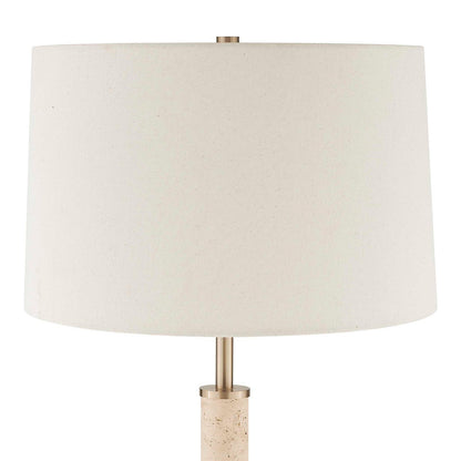 Uttermost Verlaine Travertine Floor Lamp | Antique Gold and White Linen | Living Room & Reading Nook | 17.5 x 17.5 x 63.5 in | Model 30736-1