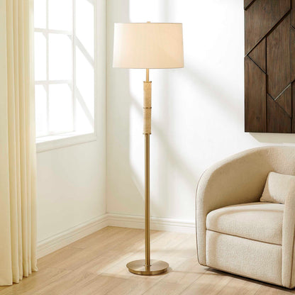 Uttermost Verlaine Travertine Floor Lamp | Antique Gold and White Linen | Living Room & Reading Nook | 17.5 x 17.5 x 63.5 in | Model 30736-1
