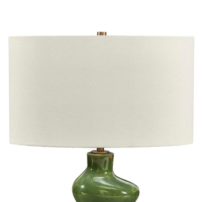 Uttermost Esall Dark Green Table Lamp | Antique Brass and White Linen | Living Room & Bedside | 19 x 10 x 28.75 in | Model 30737-1