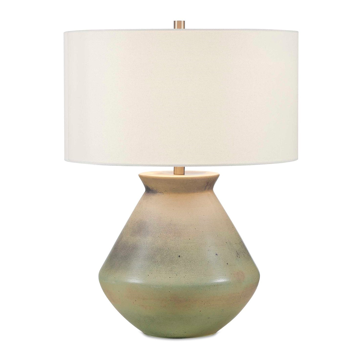 Uttermost Natrone 20in 1-Light Table Lamp | Distressed Sage Green Ceramic with Antique Brass and White Linen Shade | Living Room | Model 30743-1