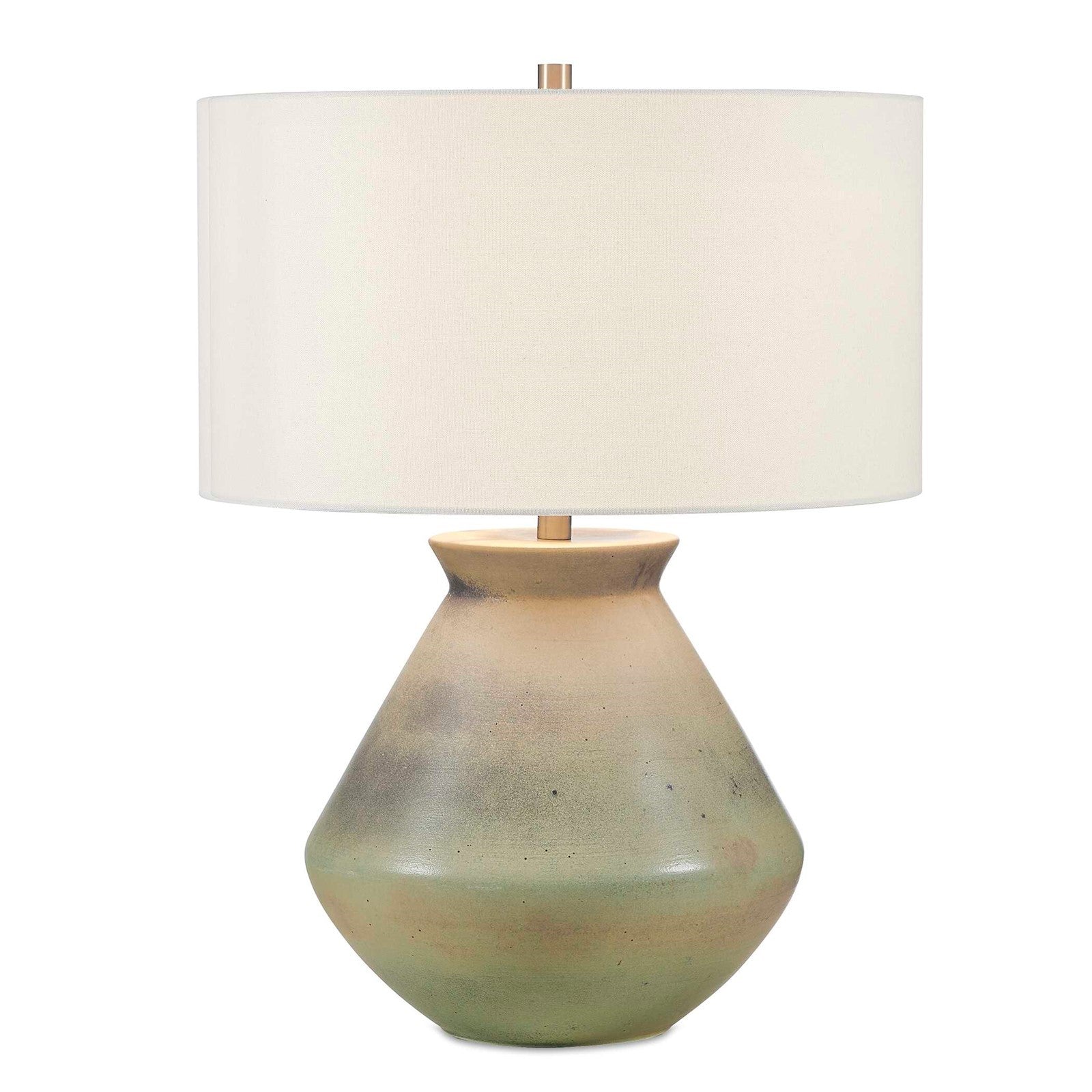 Uttermost Natrone 20in 1-Light Table Lamp | Distressed Sage Green Ceramic with Antique Brass and White Linen Shade | Living Room | Model 30743-1
